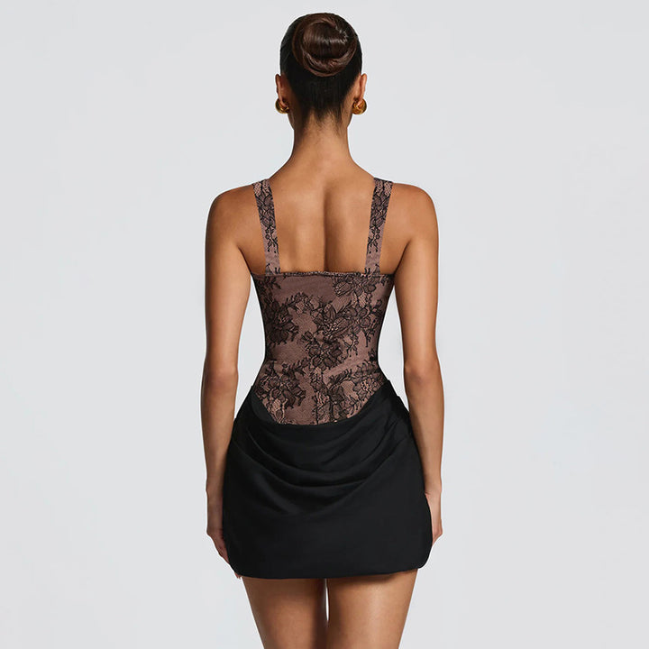 Women's Lace Corset Bodice Ruched Mini Dress