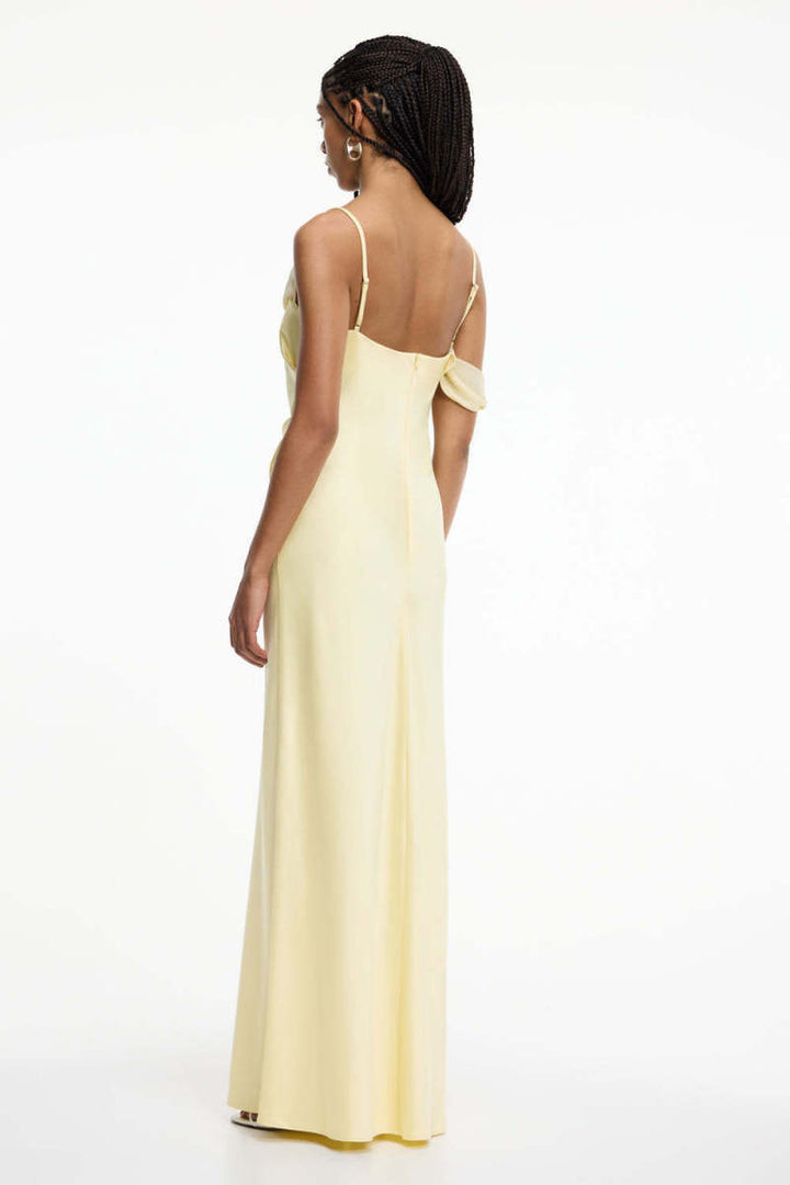 Women's Satin Asymmetric Ruffle Slip Maxi Sundress