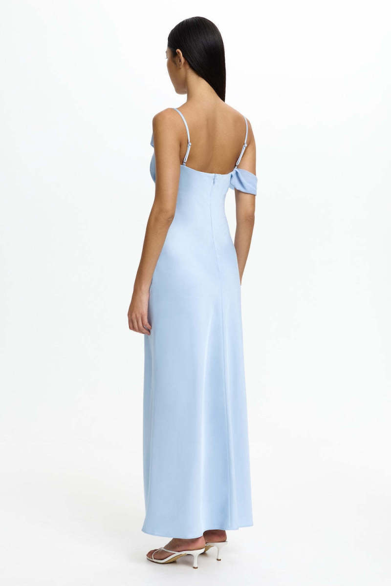 Women's Satin Asymmetric Ruffle Slip Maxi Sundress