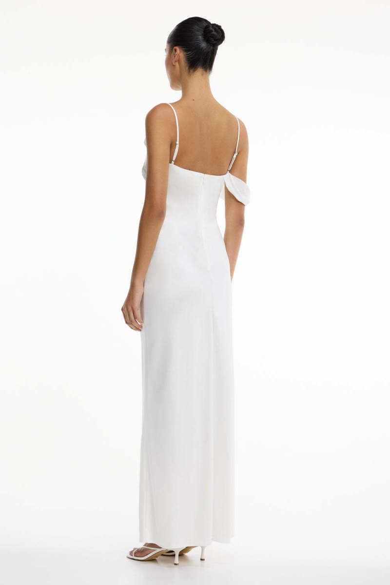 Women's Satin Asymmetric Ruffle Slip Maxi Sundress