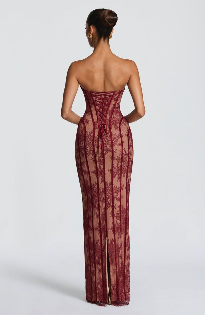 Women's Strapless Lace Corset Bodycon Maxi Dress