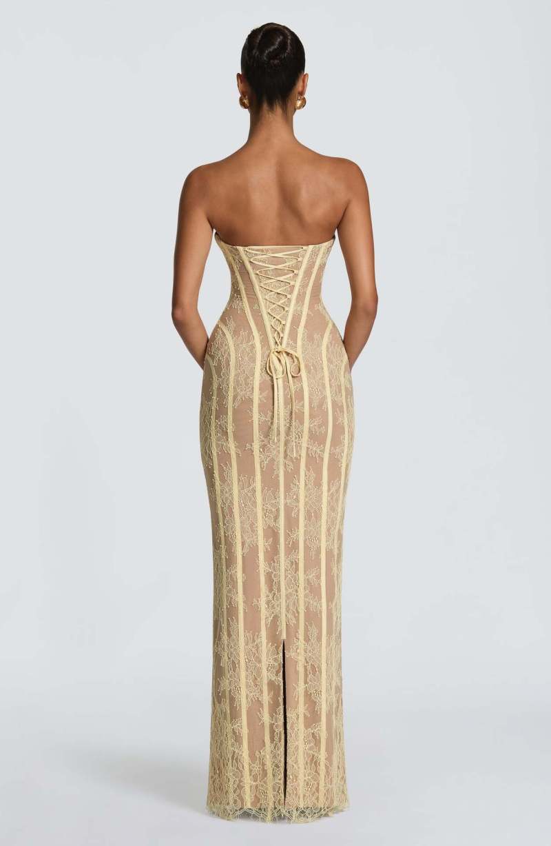 Women's Strapless Lace Corset Bodycon Maxi Dress