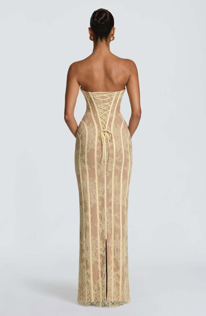 Women's Strapless Lace Corset Bodycon Maxi Dress