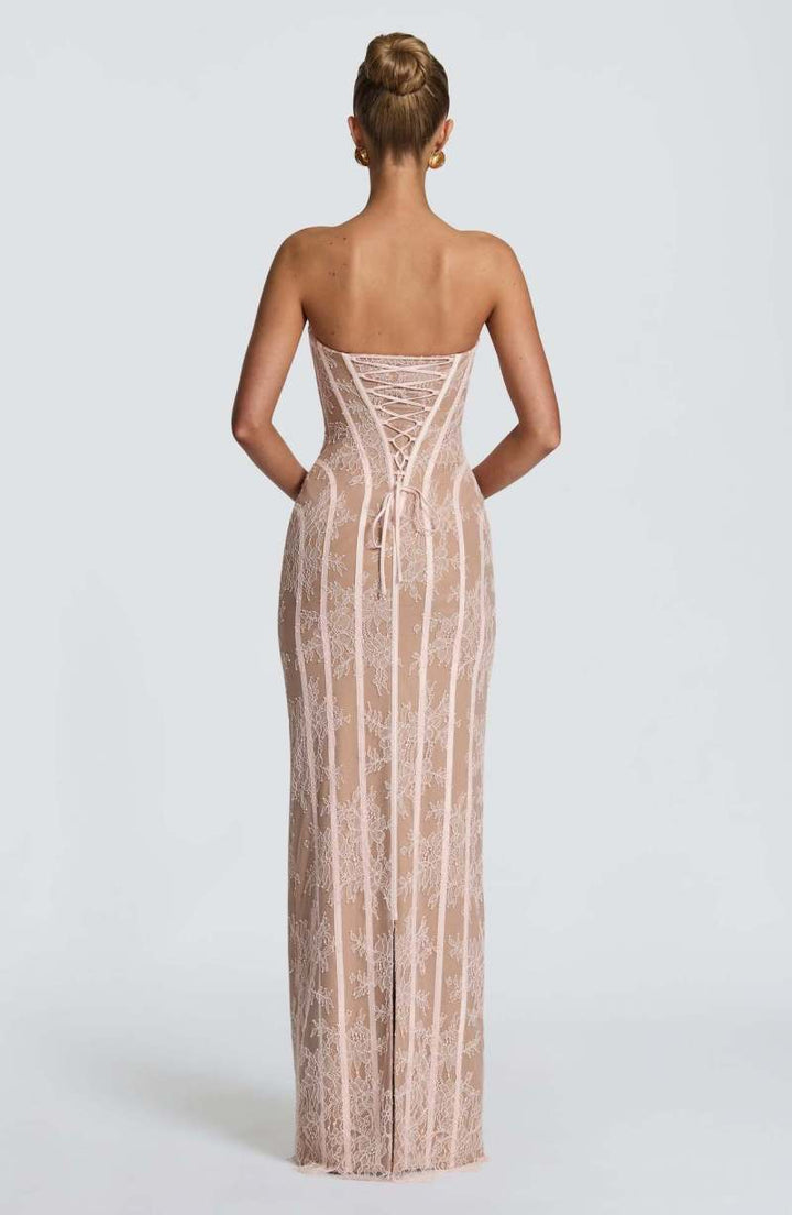 Women's Strapless Lace Corset Bodycon Maxi Dress