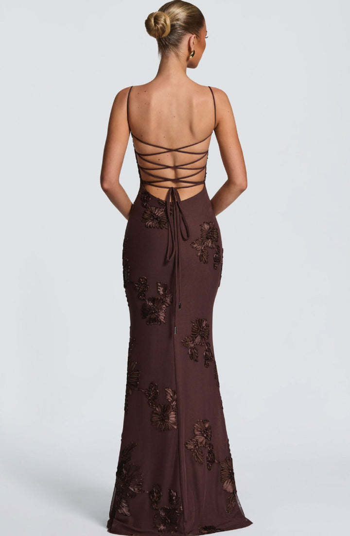 Women's Embroidered Maxi Dress Corset Bustier Mesh Mermaid Formal