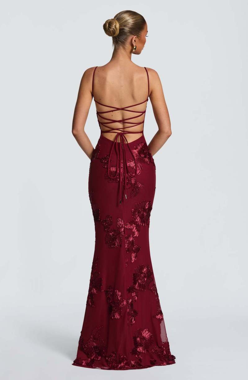 Women's Embroidered Maxi Dress Corset Bustier Mesh Mermaid Formal