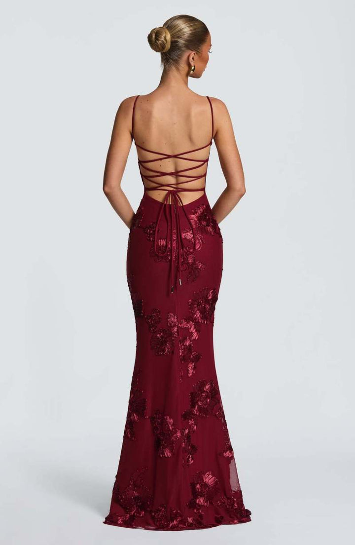 Women's Embroidered Maxi Dress Corset Bustier Mesh Mermaid Formal