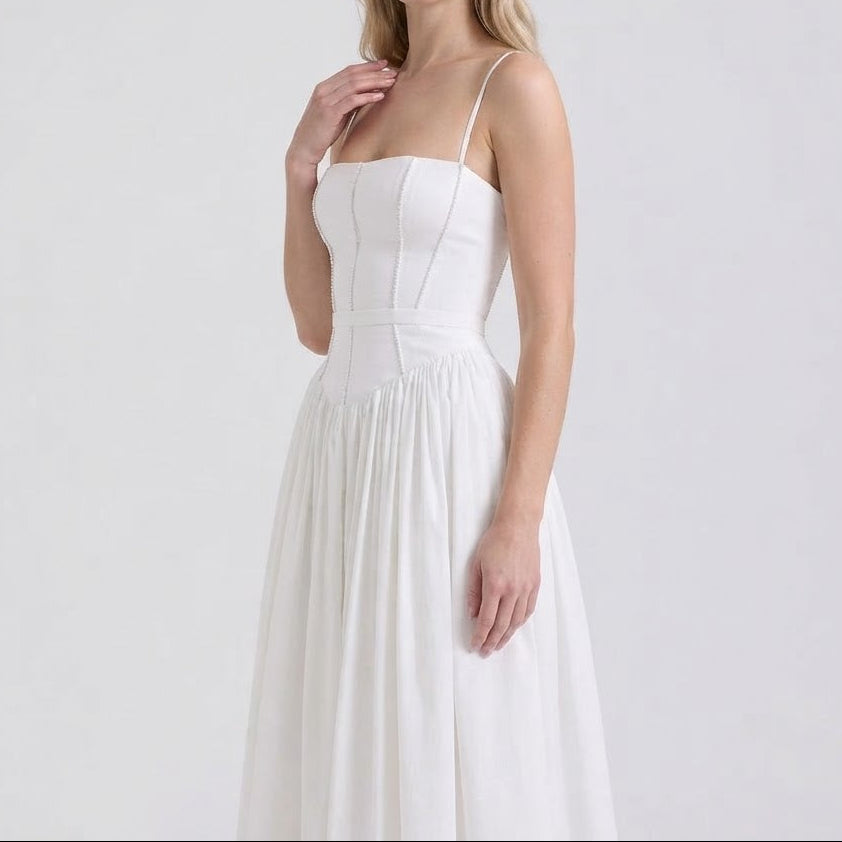 Women's Corset Maxi Dress Spaghetti Strap Full Skirt A Line Sundress