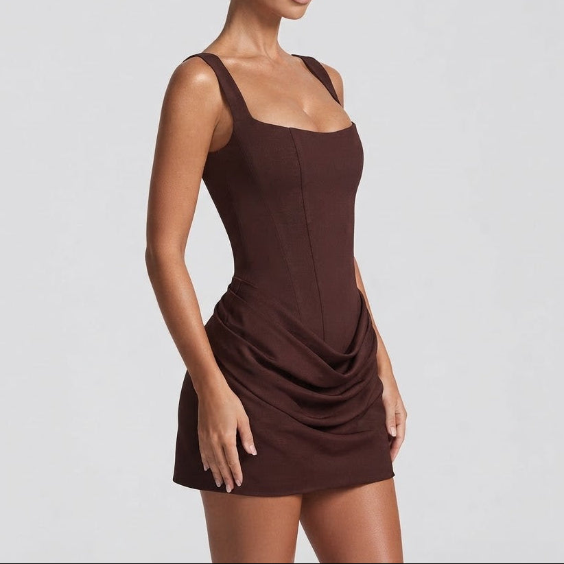 Women's Corset Mini Dress Square Neck Draped Skirt Bodycon Party