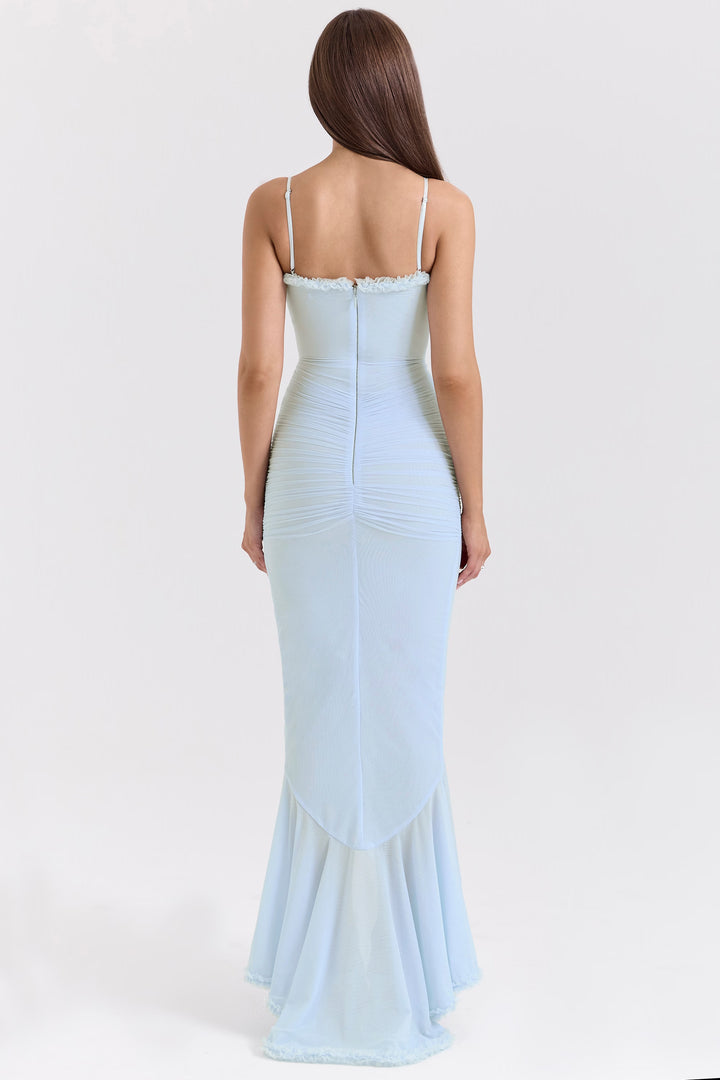 Women's Ruffle Mermaid Maxi Dress Ruched Sweetheart High Low Hem