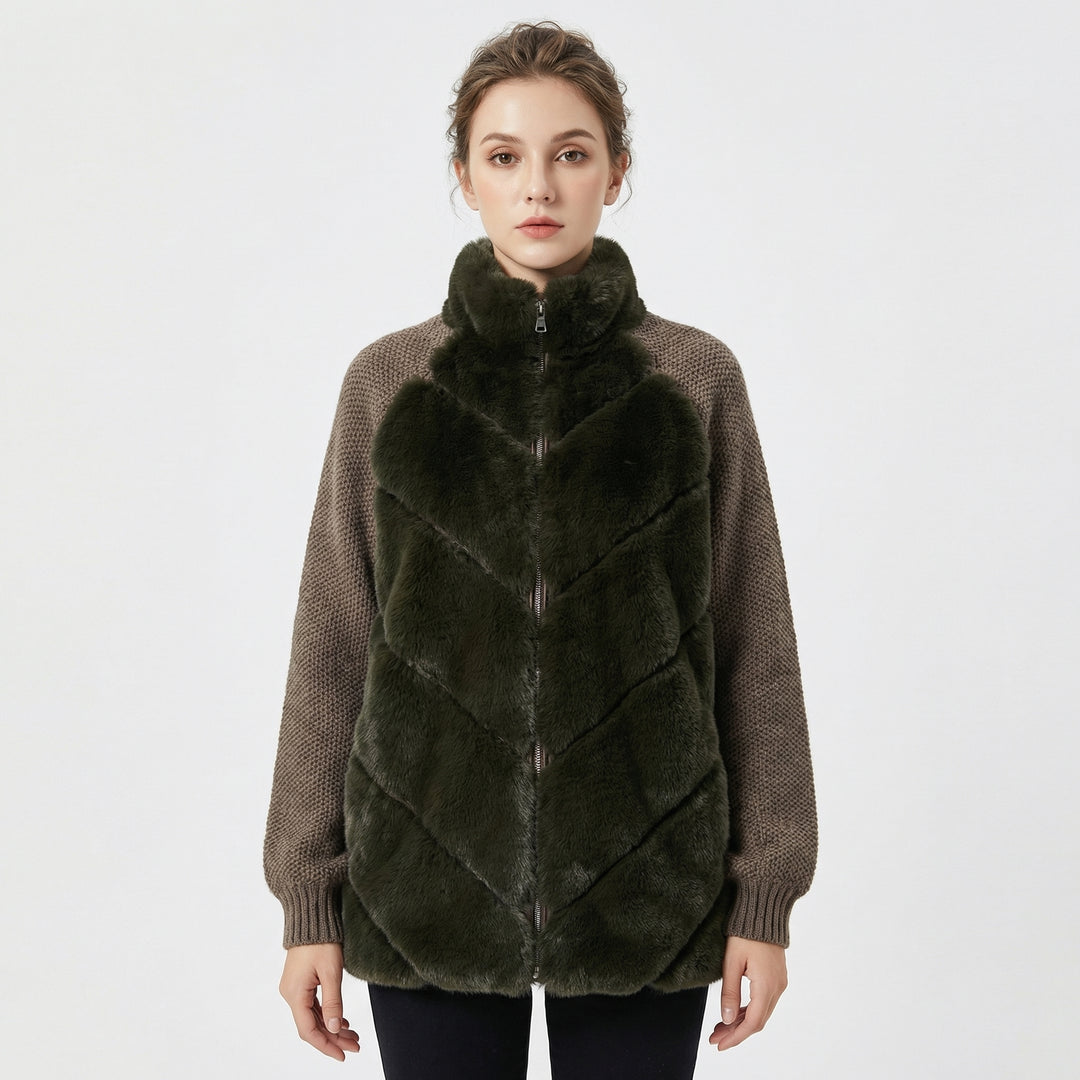Women's Stitching Contrast Fur Coat