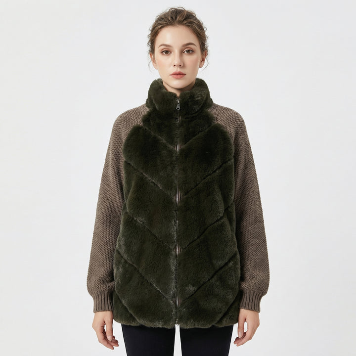 Women's Stitching Contrast Fur Coat