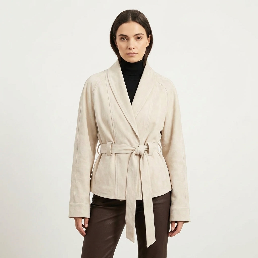 Belted Chocolate Suede Wrap Jacket