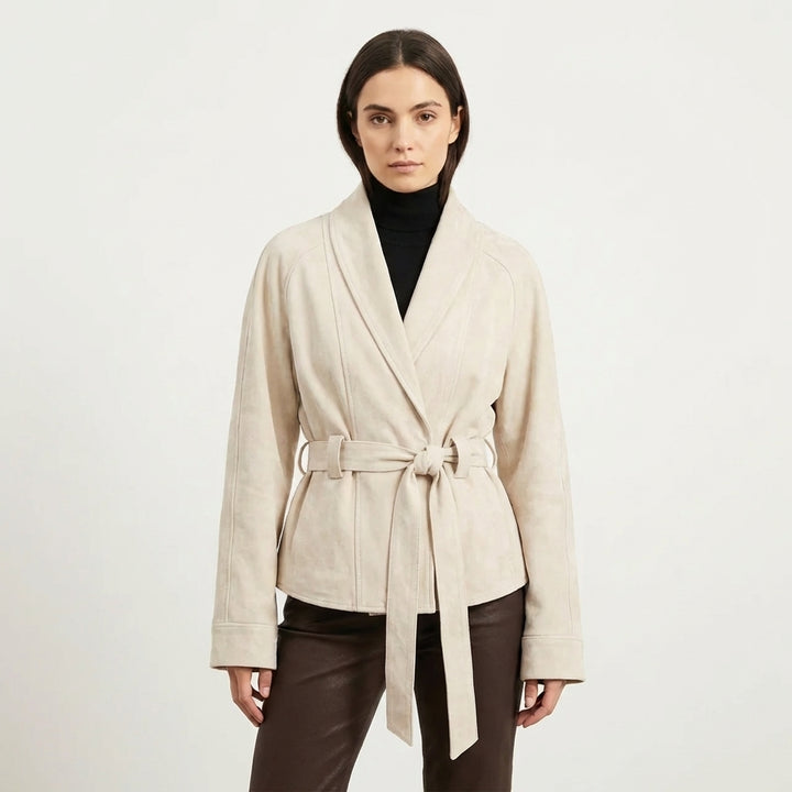 Belted Chocolate Suede Wrap Jacket