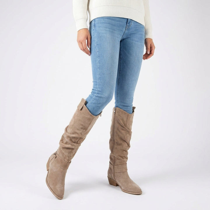 Slouchy Suede Knee-High Western Boots
