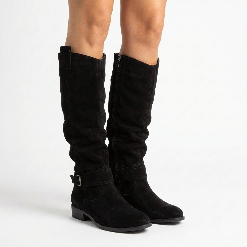 Slouchy Suede Knee-High Western Boots