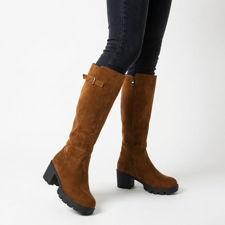Chunky Lug Sole Knee-High Suede Boots