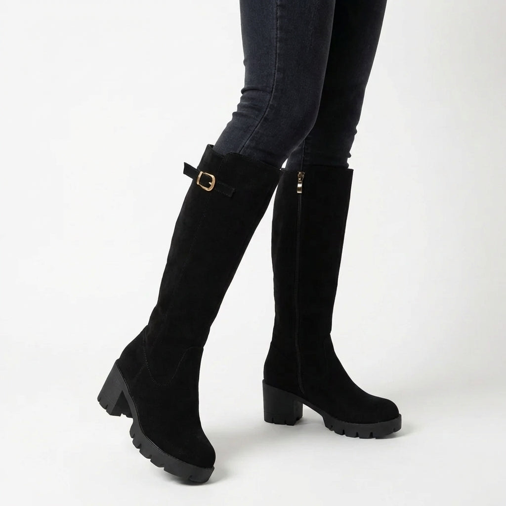 Chunky Lug Sole Knee-High Suede Boots