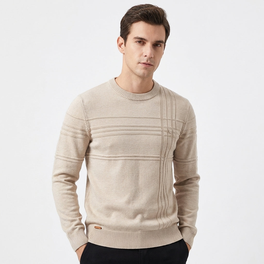 Men's Textured Stripe Knit Jumper | Slim Fit Crew Neck Sweater