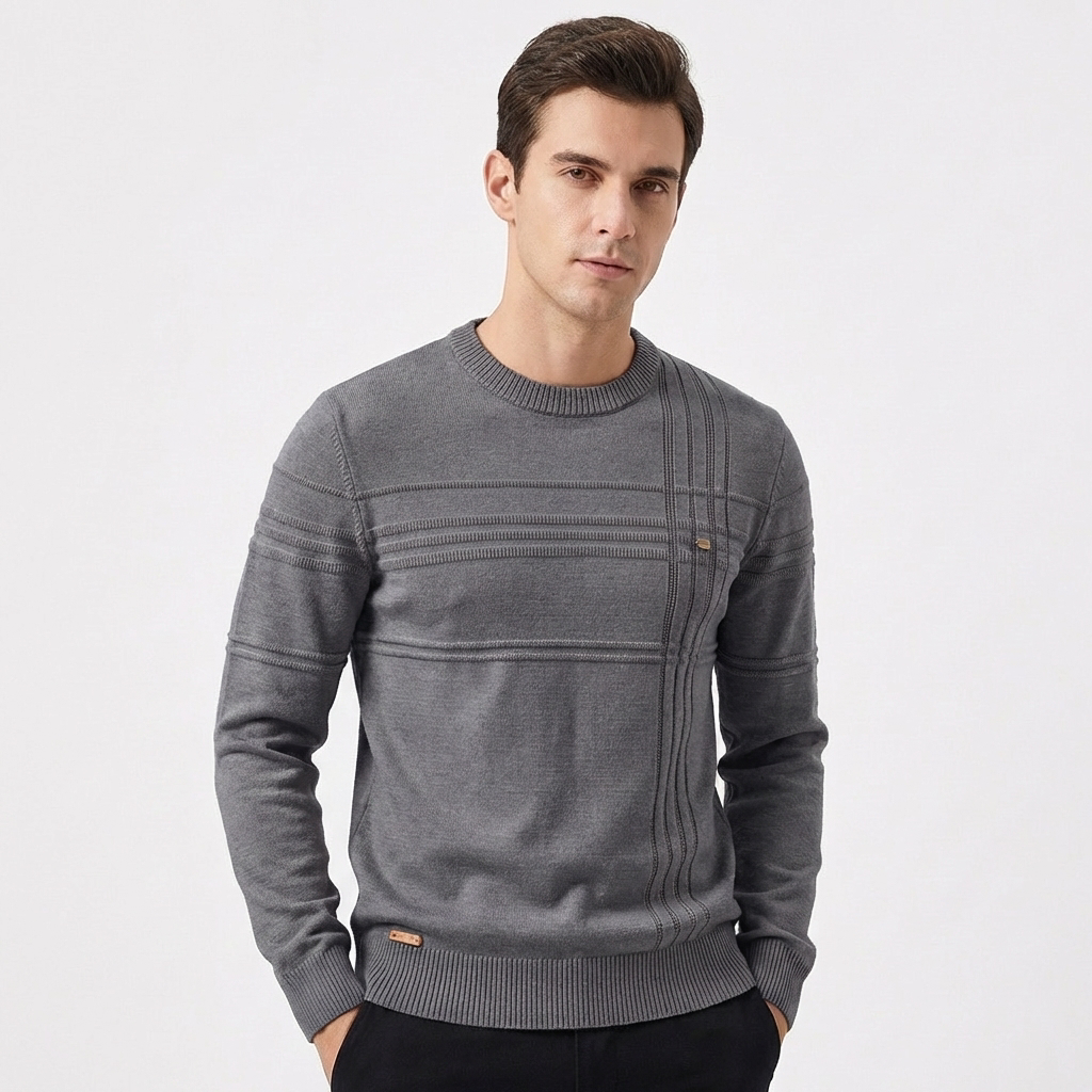 Men's Textured Stripe Knit Jumper | Slim Fit Crew Neck Sweater