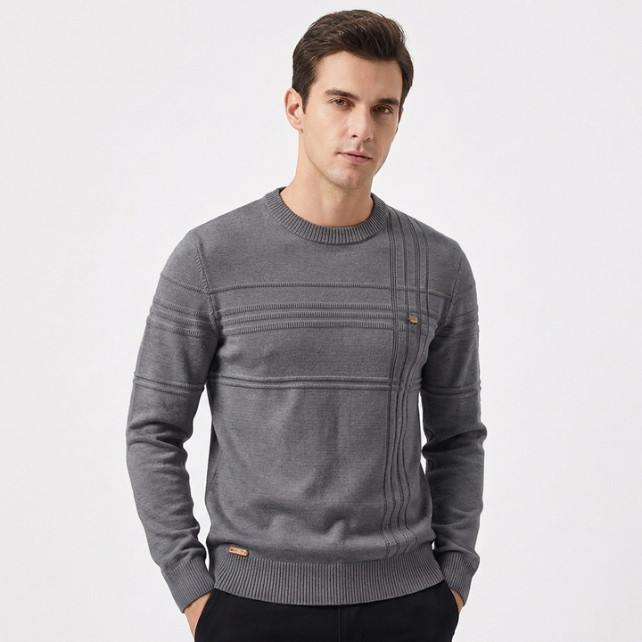 Men's Textured Stripe Knit Jumper | Slim Fit Crew Neck Sweater