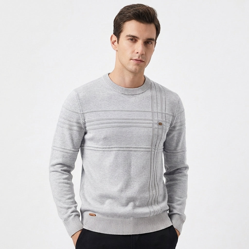 Men's Textured Stripe Knit Jumper | Slim Fit Crew Neck Sweater