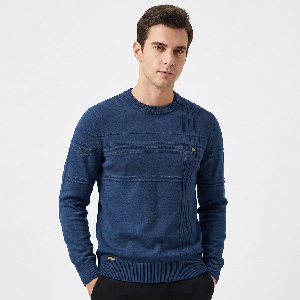 Men's Textured Stripe Knit Jumper | Slim Fit Crew Neck Sweater