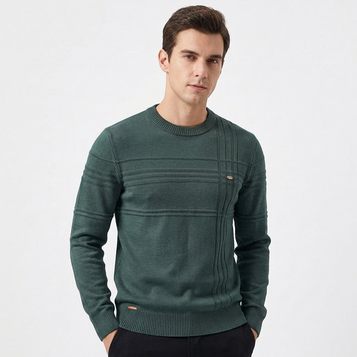 Men's Textured Stripe Knit Jumper | Slim Fit Crew Neck Sweater