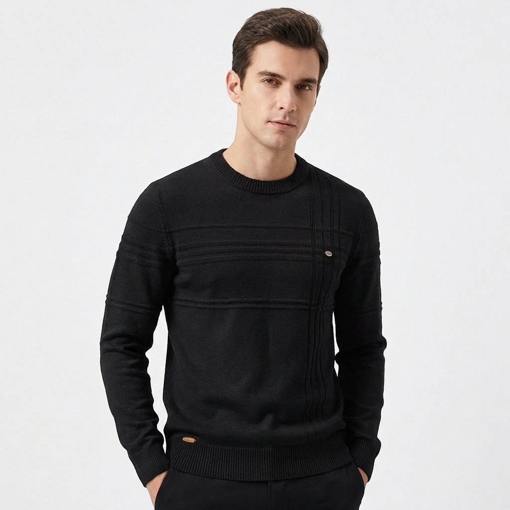 Men's Textured Stripe Knit Jumper | Slim Fit Crew Neck Sweater