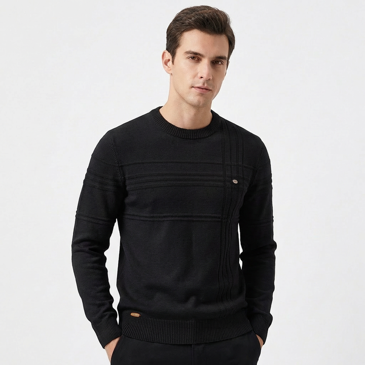 Men's Textured Stripe Knit Jumper | Slim Fit Crew Neck Sweater