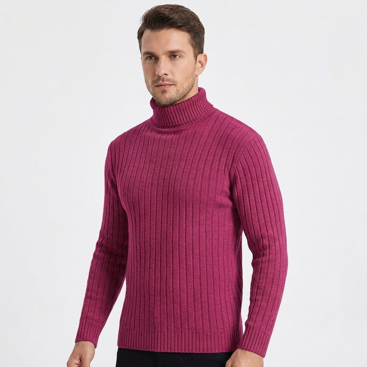 Men's Slim Fit Ribbed Turtleneck Roll Neck Knit Jumper