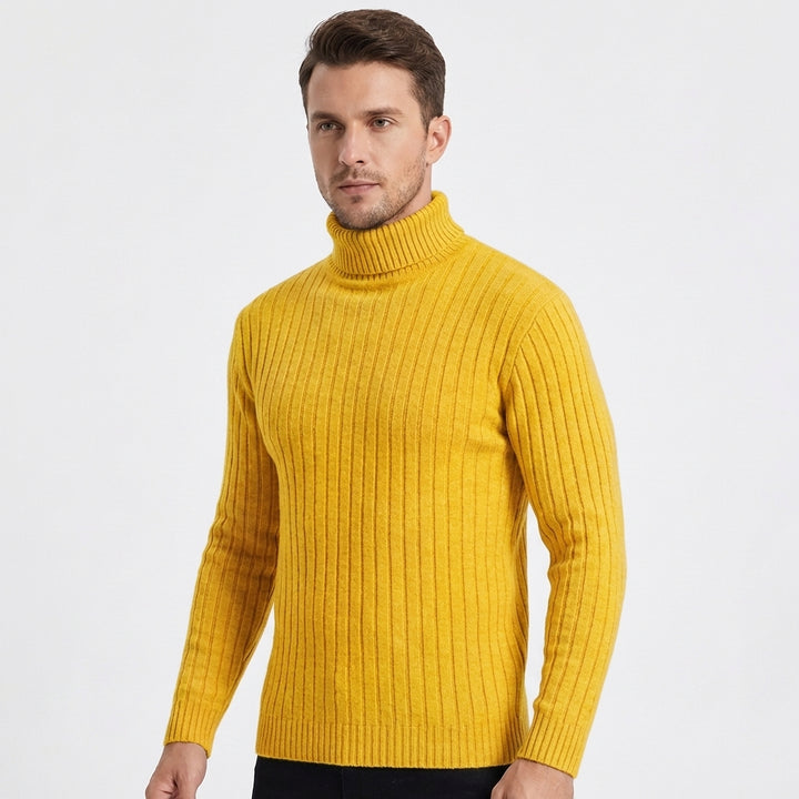 Men's Slim Fit Ribbed Turtleneck Roll Neck Knit Jumper