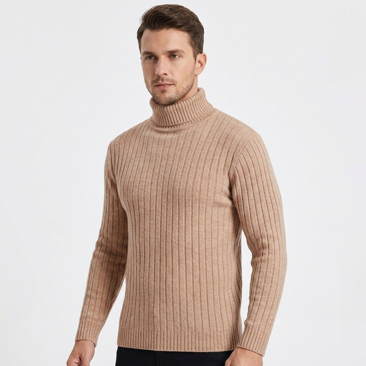 Men's Slim Fit Ribbed Turtleneck Roll Neck Knit Jumper