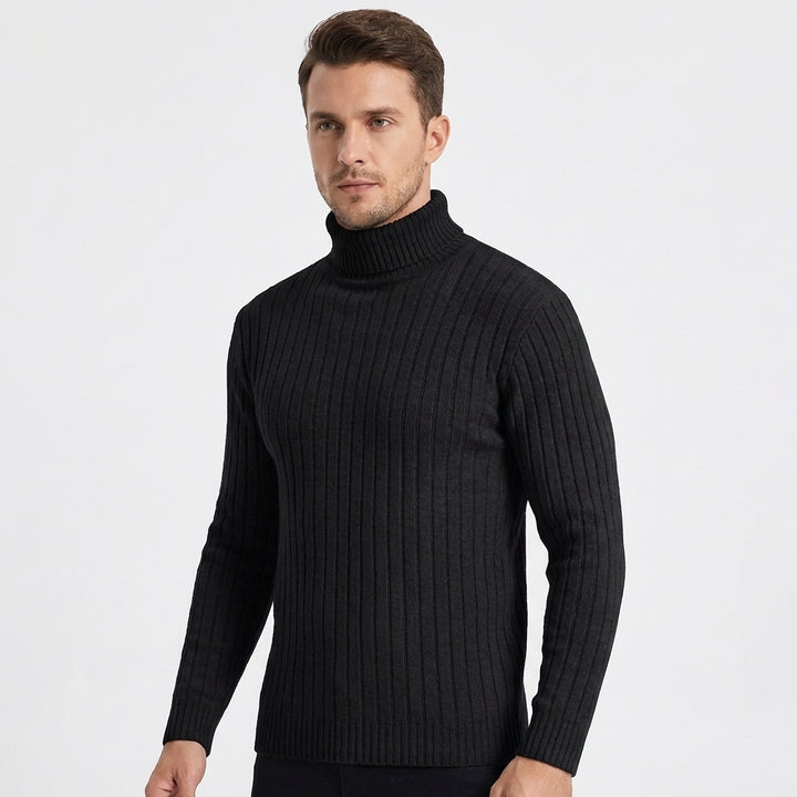 Men's Slim Fit Ribbed Turtleneck Roll Neck Knit Jumper