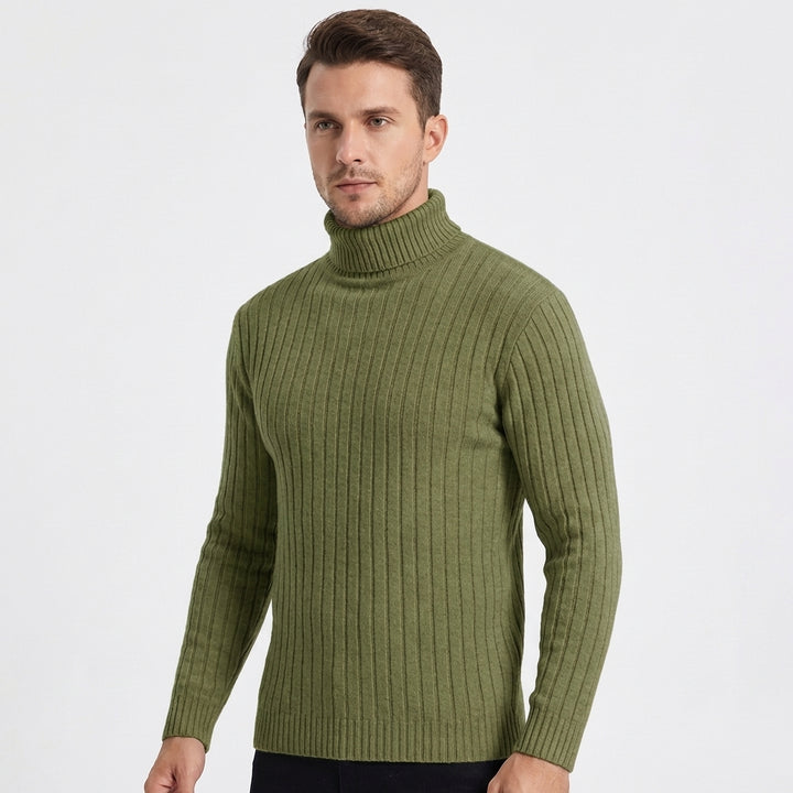 Men's Slim Fit Ribbed Turtleneck Roll Neck Knit Jumper