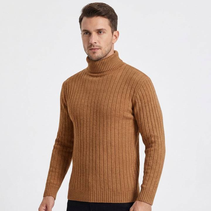 Men's Slim Fit Ribbed Turtleneck Roll Neck Knit Jumper