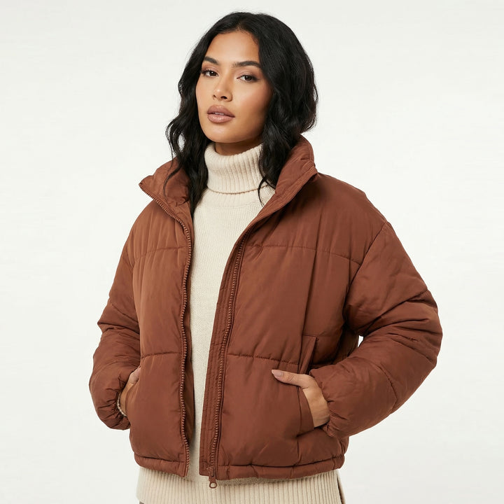 Women's Relaxed Stand Collar Zip-Up Warm Puffer Jacket