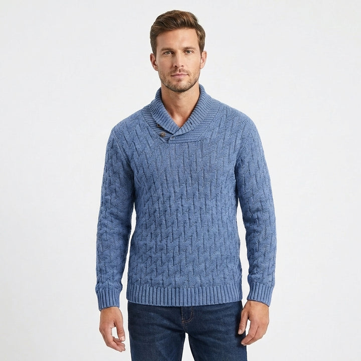 Men's Shawl Collar Cable Knit Button Neck Textured Jumper