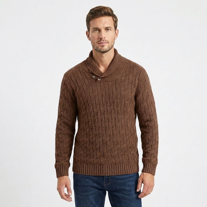 Men's Shawl Collar Cable Knit Button Neck Textured Jumper