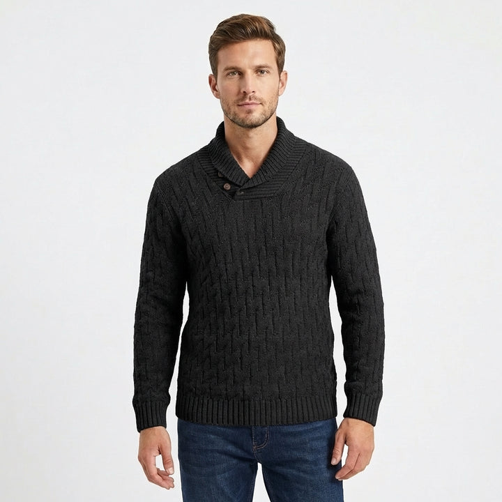Men's Shawl Collar Cable Knit Button Neck Textured Jumper