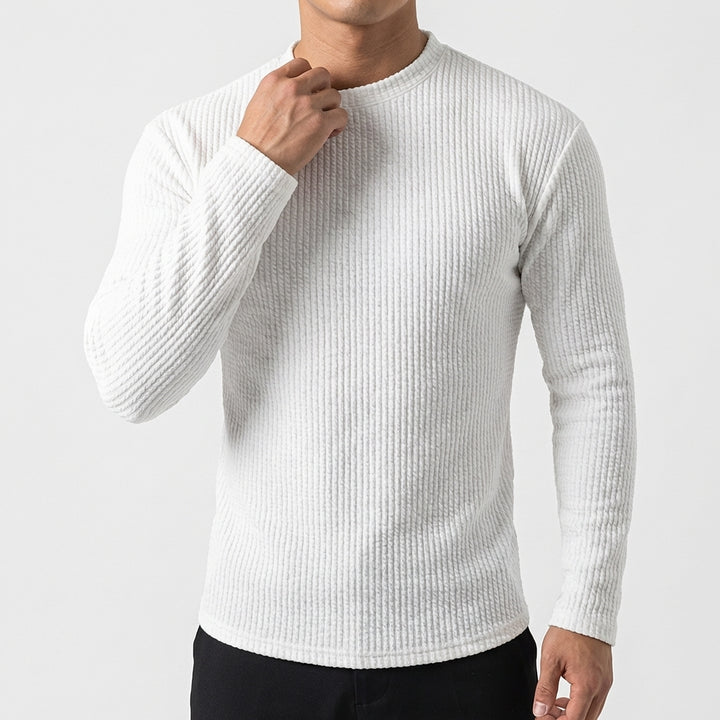 Men's Slim Fit Textured Ribbed Corduroy Style Long Sleeve Pullover