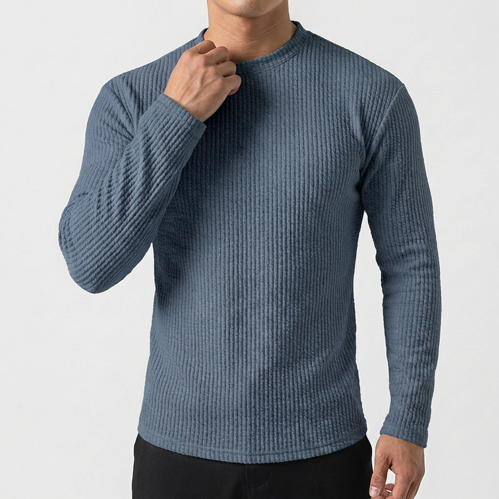 Men's Slim Fit Textured Ribbed Corduroy Style Long Sleeve Pullover