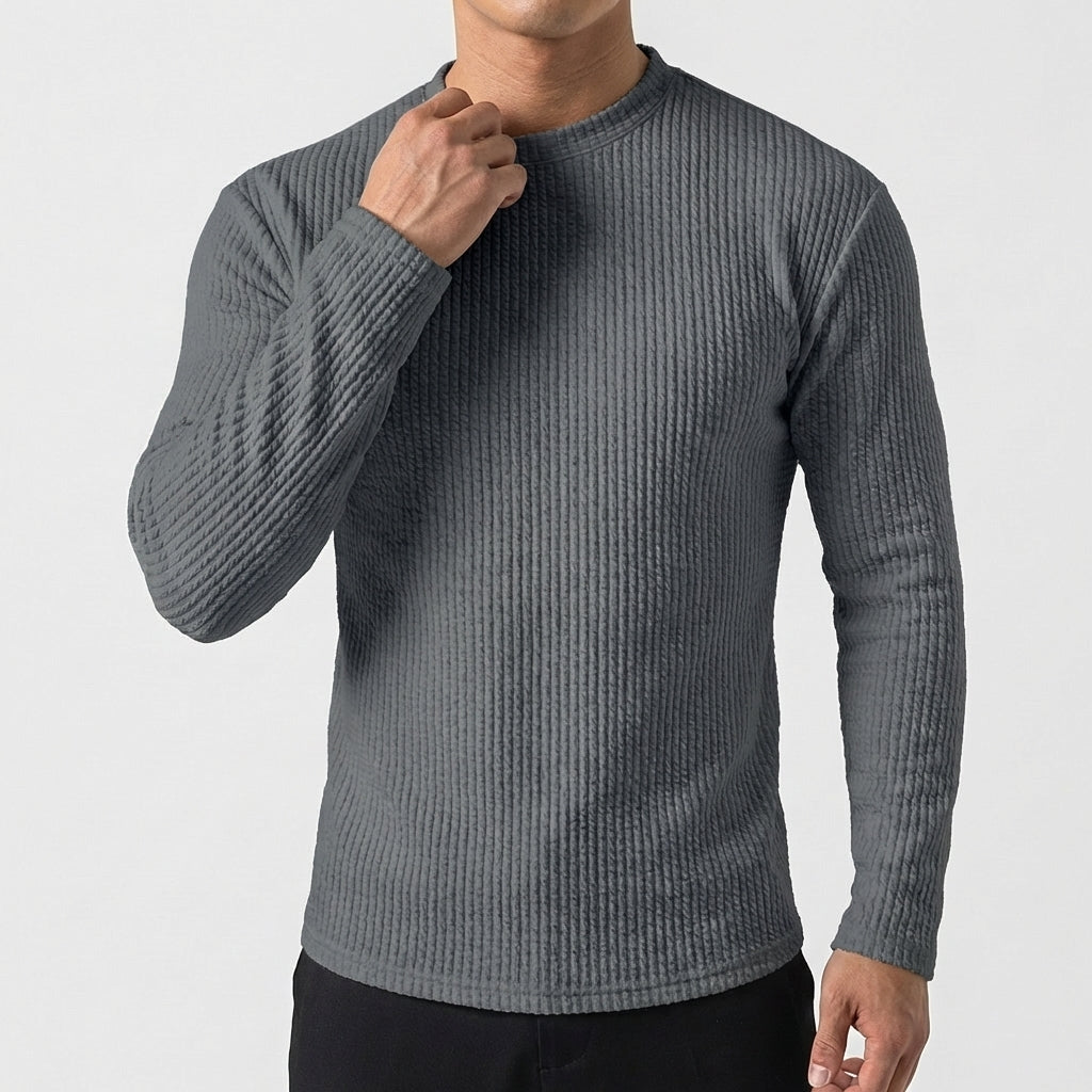 Men's Slim Fit Textured Ribbed Corduroy Style Long Sleeve Pullover