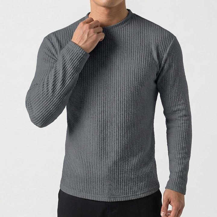 Men's Slim Fit Textured Ribbed Corduroy Style Long Sleeve Pullover