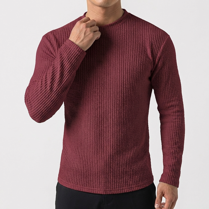 Men's Slim Fit Textured Ribbed Corduroy Style Long Sleeve Pullover