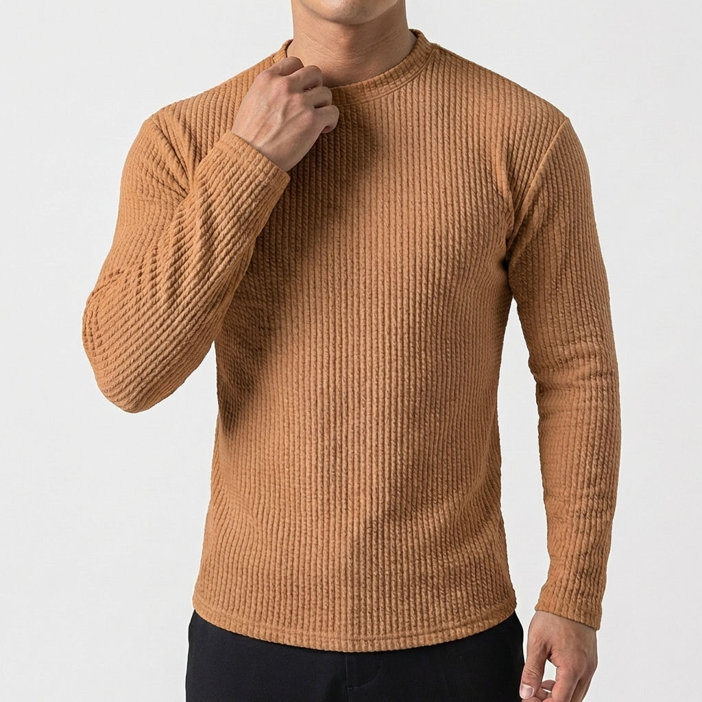 Men's Slim Fit Textured Ribbed Corduroy Style Long Sleeve Pullover