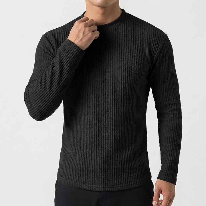 Men's Slim Fit Textured Ribbed Corduroy Style Long Sleeve Pullover
