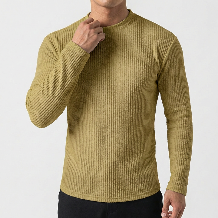 Men's Slim Fit Textured Ribbed Corduroy Style Long Sleeve Pullover