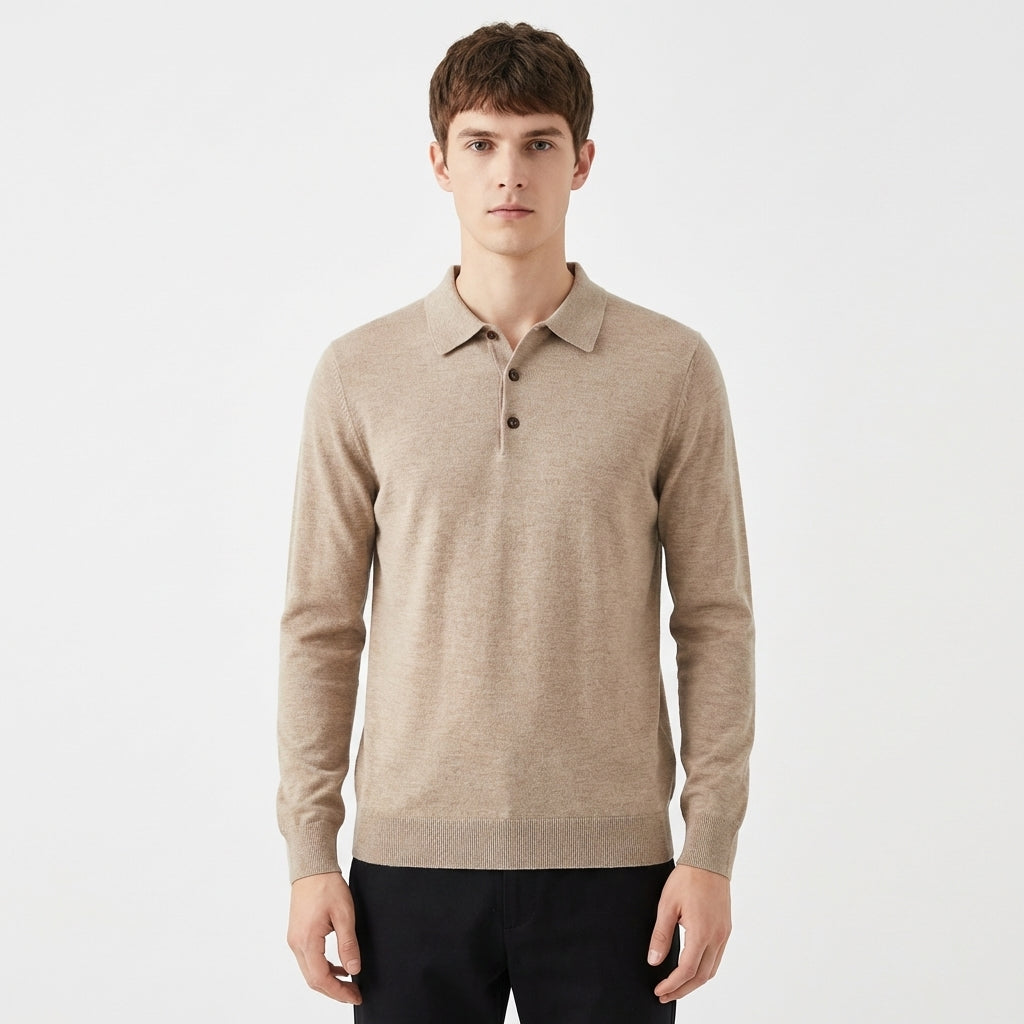 Men's Slim Fit Textured Knit Long Sleeve Ribbed Polo Top