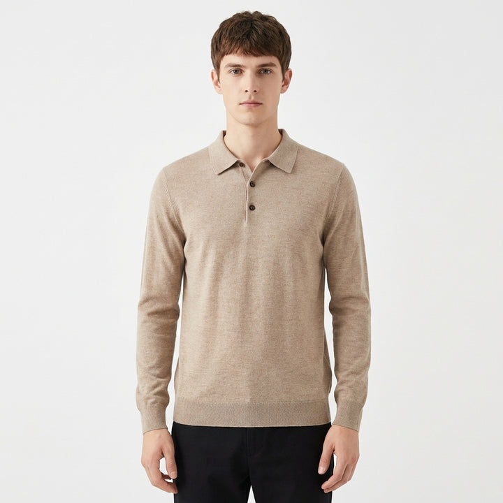 Men's Slim Fit Textured Knit Long Sleeve Ribbed Polo Top